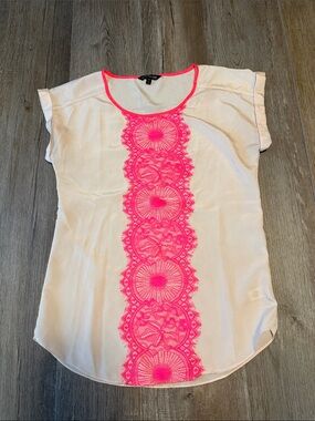 Express Light Pink Tunic Top with Hot Pink Lace Panel